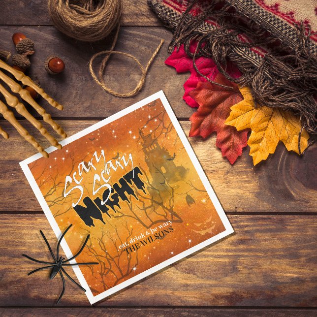 Scary Scary Night Halloween Orange ID946 Napkin (Creator Uploaded)