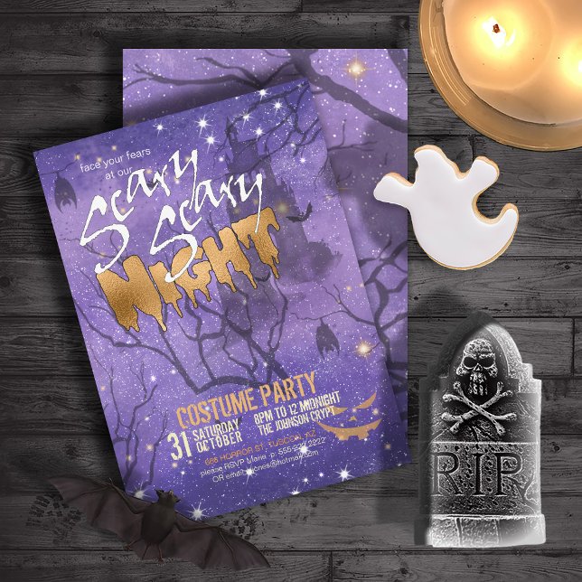 Scary Scary Night Halloween Purple ID946 Invitation (Front/Back In Situ)