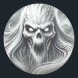 Scary Screaming Poltergeist Ghost Halloween Party Classic Round Sticker<br><div class="desc">customise with any text.</div>