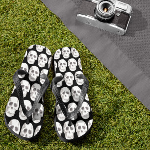 Scary Scull Black & White Pattern Happy Halloween Jandals