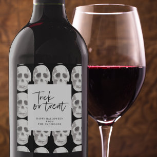 Scary Scull Trick or Treat   Halloween Party    Wine Label