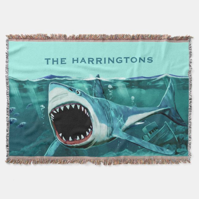 Scary Shark custom name throw blanket (Front)