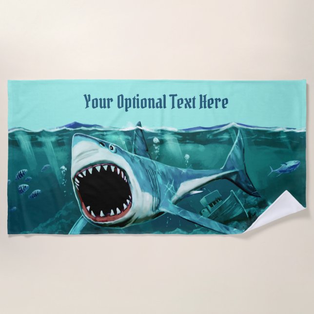 Scary Shark custom text beach towel (Front)