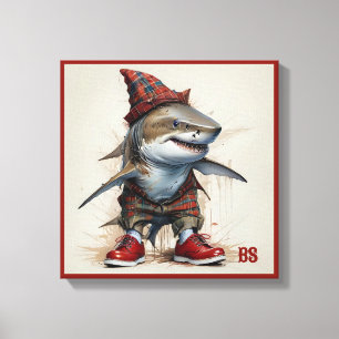 scary shark in Scottish Disguise – tartan shark Canvas Print