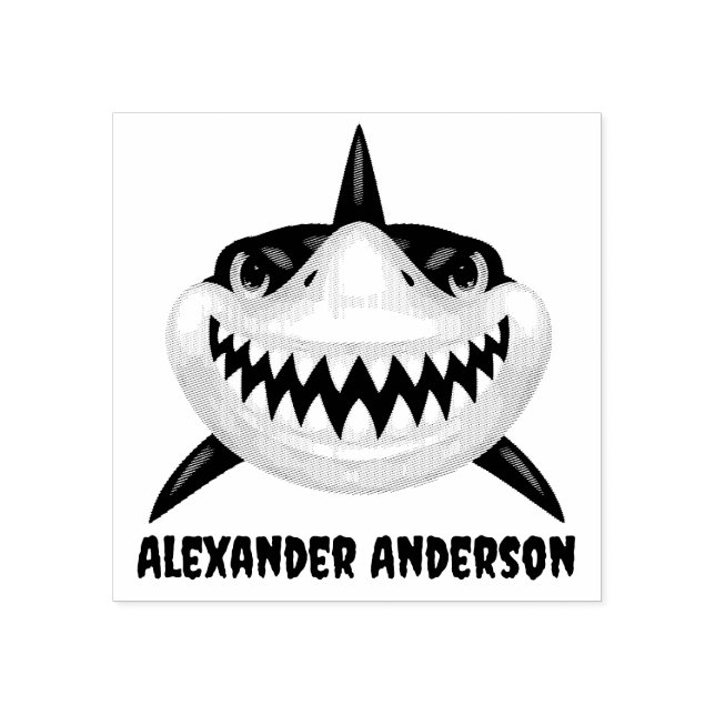 Scary Shark Name Plate Personalise Rubber Stamp (Imprint)