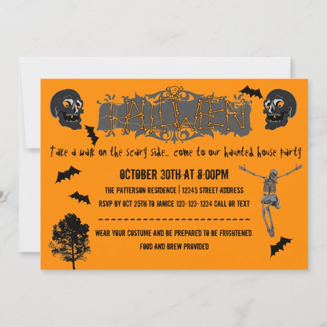 Scary Side Skeletons - Halloween Party Invitation (Front)