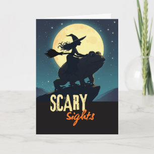 Scary Sights Witch Riding a Toad at Night Card