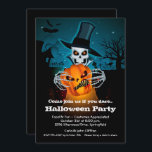 Scary Skeleton and Pumpkin Halloween Invitations<br><div class="desc">A spooky skeleton in a hop hat holds a scary jack o' lantern on a dark Halloween night on these invitations. Fun for Halloween costume party invitations, scary kid's birthday party invitations, adult Halloween costume party invitations, just change the wording to fit your occasion. For thicker papers, consider the Matte...</div>