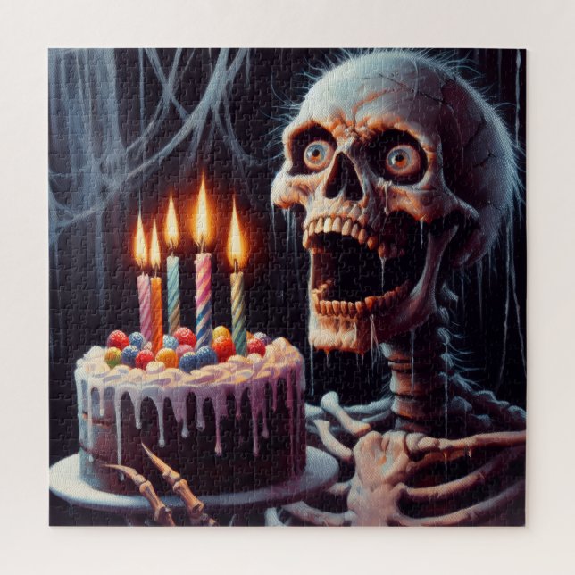Scary Skeleton Birthday Folded Greeting Card Jigsaw Puzzle (Vertical)