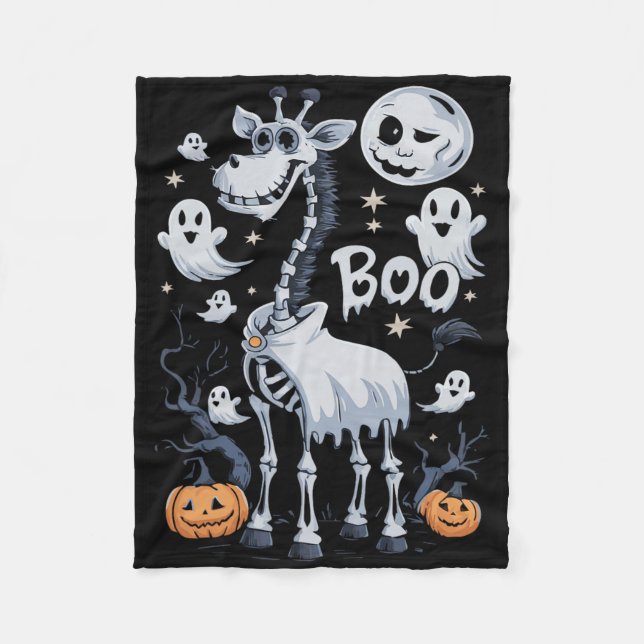 Scary Skeleton Giraffe In Ghosts Halloween  Fleece Blanket (Front)