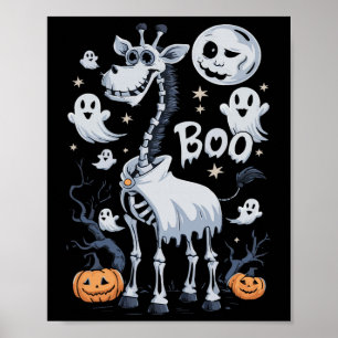 Scary Skeleton Giraffe In Ghosts Halloween  Poster