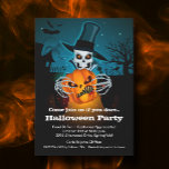 Scary Skeleton Halloween Invitation<br><div class="desc">A spooky skeleton in a hop hat holds a scary jack o' lantern on a dark Halloween night on these invitations. Fun for Halloween costume party invitations, scary kid's birthday party invitations, adult Halloween costume party invitations, just change the wording to fit your occasion. Available as printed invitations and instant...</div>