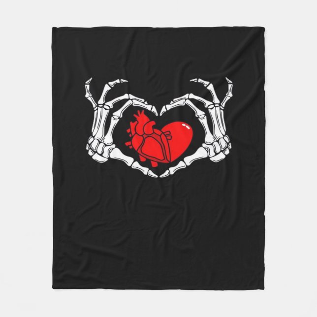 Scary Skeleton Hands And Red Heart Creepy Spooky V Fleece Blanket (Front)