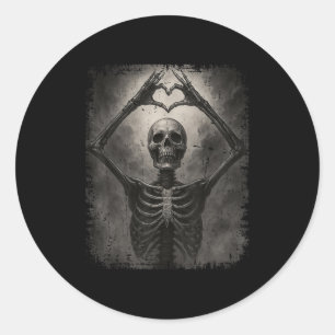Scary Skeleton Hands Heart Sign Funny Halloween Co Classic Round Sticker