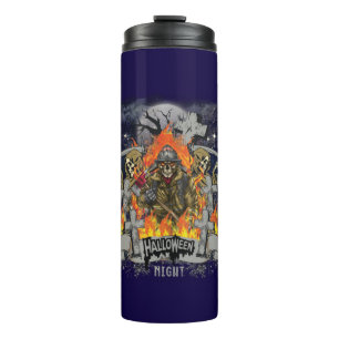 Scary Skeleton In Night Halloween Thermal Tumbler