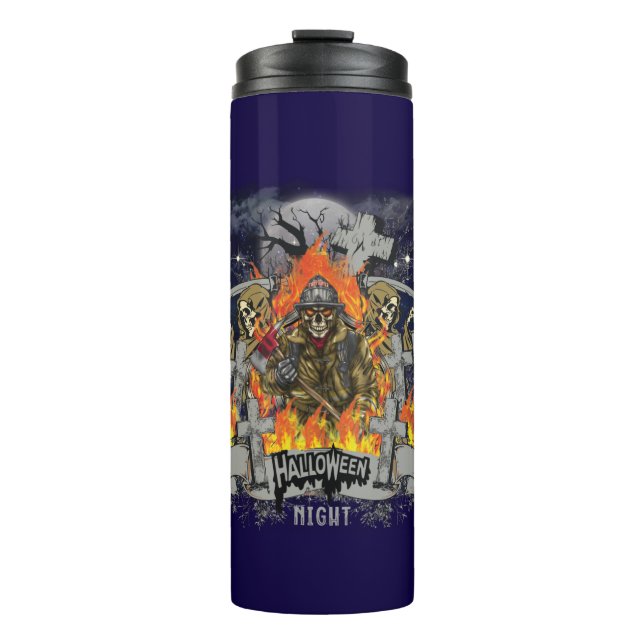 Scary Skeleton In Night Halloween Thermal Tumbler (Front)