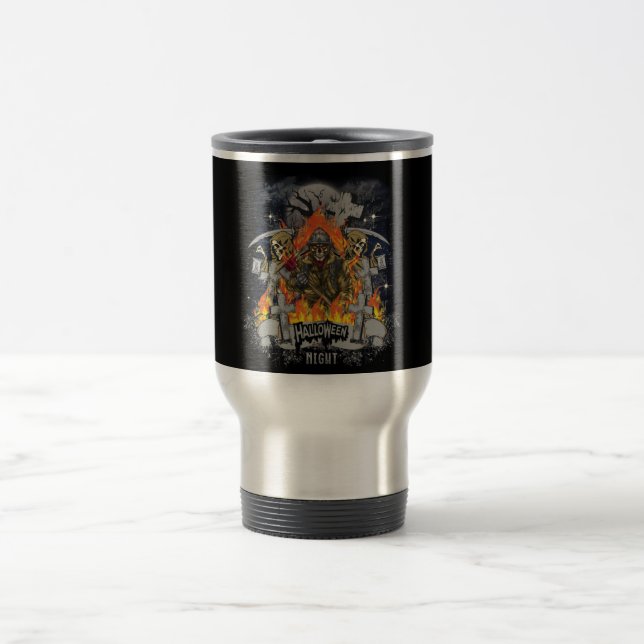 Scary Skeleton In Night Halloween Travel Mug (Center)