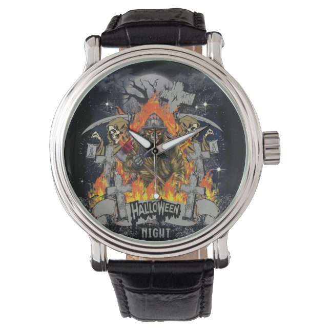 Scary Skeleton In Night Halloween Watch (Front)