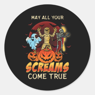 Scary Skeleton Monsters Ghost Funny Lazy Creepy Ha Classic Round Sticker
