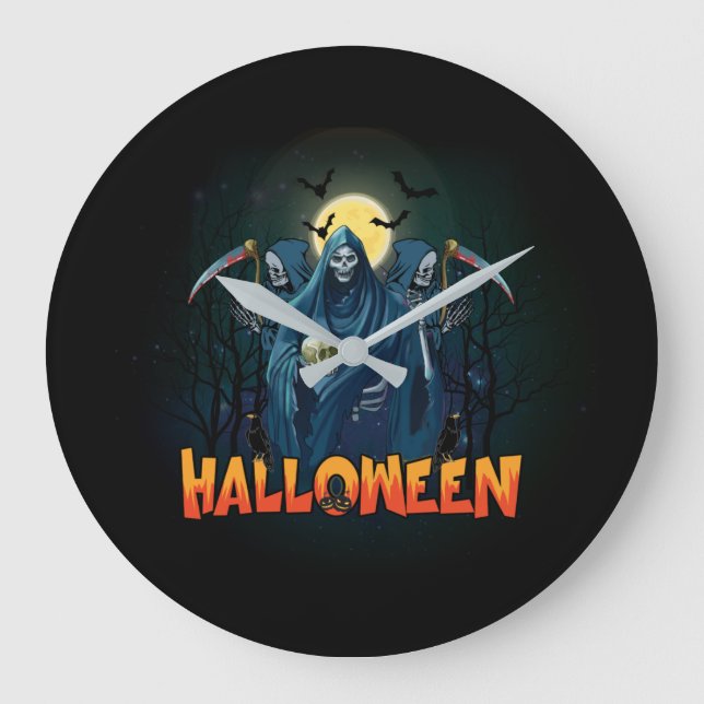 Scary Skeleton Night Halloween, My Halloween Mood. Large Clock (Front)