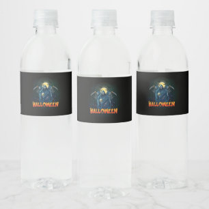 Scary Skeleton Night Halloween, My Halloween Mood. Water Bottle Label
