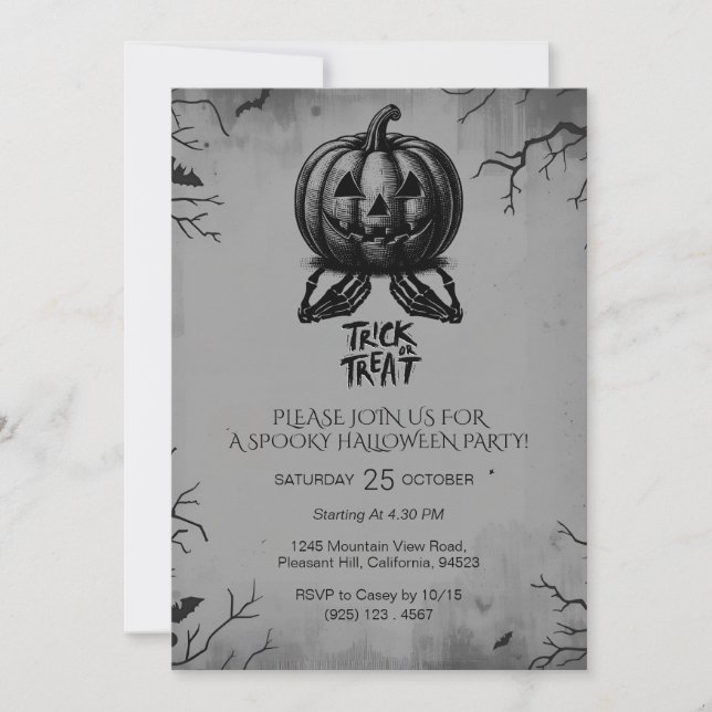 Scary Skeleton Pumpkin Trick or Treat Spooky Party Invitation (Front)