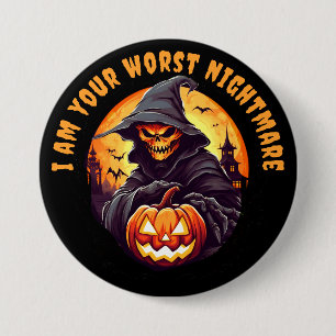 Scary Skeleton with Pumpkin Halloween 7.5 Cm Round Badge