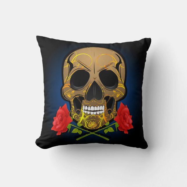 Scary skull and roses pillow. cushion (Front)
