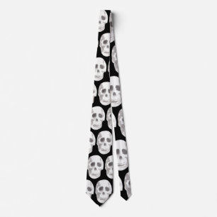 Scary Skull Black & White Halloween Tie   Spooky 