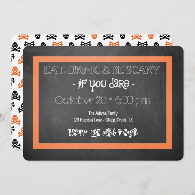 Scary Skull Chalkboard Invite (Front/Back)