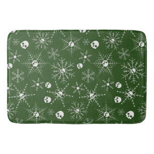 Scary skull Creepmas Christmas Snowflakes green Bath Mat