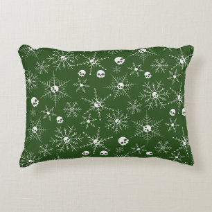 Scary skull Creepmas Christmas Snowflakes green Decorative Cushion