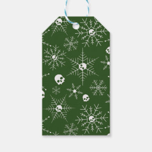 Scary skull Creepmas Christmas Snowflakes green Gift Tags