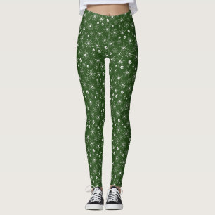 Scary skull Creepmas Christmas Snowflakes green Leggings