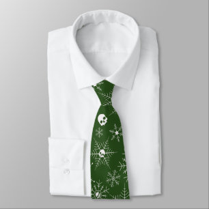 Scary skull Creepmas Christmas Snowflakes green Tie