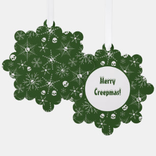 Scary skull Creepmas Christmas Snowflakes green Tree Decoration Card
