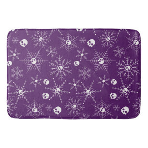 Scary skull Creepmas Christmas Snowflakes purple Bath Mat