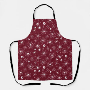 Scary skull Creepmas Christmas Snowflakes red Apron