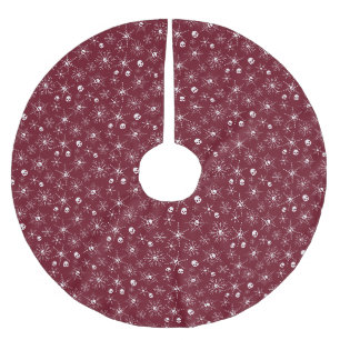 Scary skull Creepmas Christmas Snowflakes red Brushed Polyester Tree Skirt