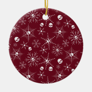 Scary skull Creepmas Christmas Snowflakes red Ceramic Tree Decoration