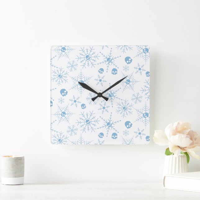 Scary skull Creepmas Christmas Snowflakes Square Wall Clock (Home)