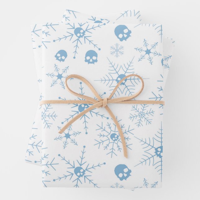 Scary skull Creepmas Christmas Snowflakes white Wrapping Paper Sheet (In situ)