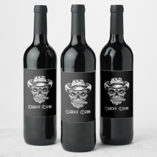 Scary Skull Deadly Vibes Halloween Wine Label