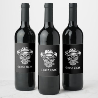 Scary Skull Deadly Vibes Halloween Wine Label