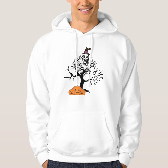  Scary Skull Ghost & Haunted Tree Halloween  Hoodie (Front)