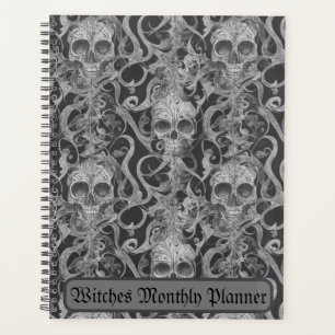 Scary Skulls Grey Witches Monthly Planner