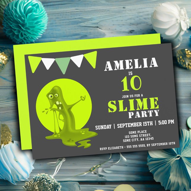 Scary Slime Monster Green Slime Birthday Party Invitation (Creator Uploaded)