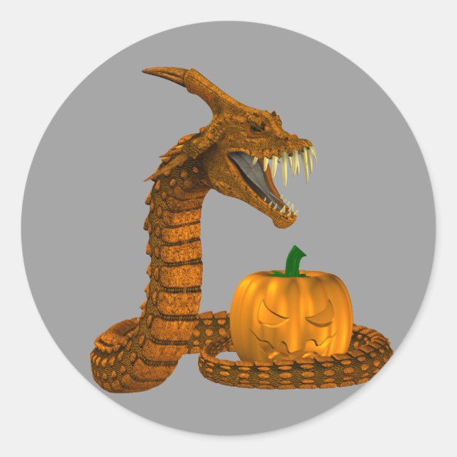 Scary Snake Protecting A Pumpkin Classic Round Sticker (Front)