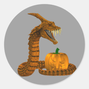 Scary Snake Protecting A Pumpkin Classic Round Sticker