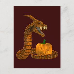 Scary Snake Protecting A Pumpkin Postcard